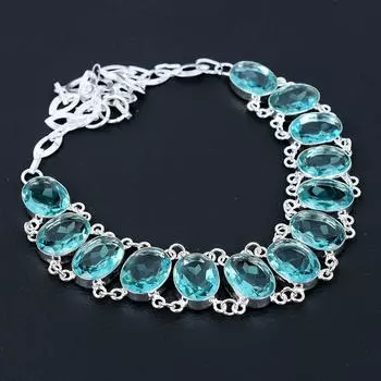 Ожерелье с аквамарином, ожерелье из стерлингового серебра 925 пробы, ожерелье с аквамарином и драгоценными камнями, серебряное ювелирное ожерелье ручной работы с аквамарином для нее 20 синий