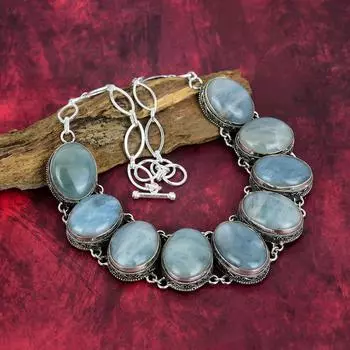 Ожерелье с аквамарином, ювелирные изделия ручной работы, ожерелье из чистого серебра 925 пробы, дизайнерские ювелирные изделия с драгоценными камнями, регулируемое ожерелье-цепочка Adjustable With 18 Inches синий