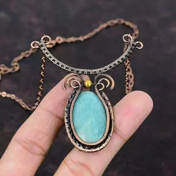 Ожерелье с амазонитом, медная проволока, ювелирные изделия из драгоценных камней, регулируемое ожерелье ручной работы, женские ювелирные изделия, ожерелье из медной проволоки, подарок для друга
