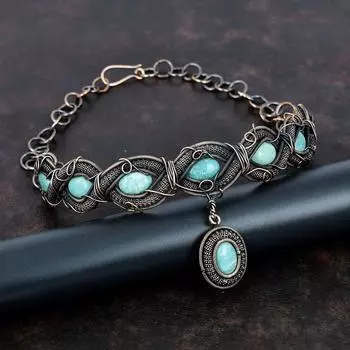 Ожерелье с амазонитом, ожерелье из медной проволоки, регулируемое ожерелье-цепочка, драгоценный камень, медные украшения, удивительное ожерелье ручной работы, подарки на помолвку