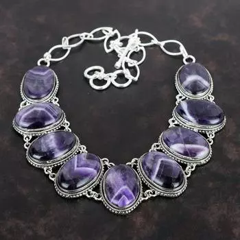 Ожерелье с аметистом и шевроном, винтажное ожерелье из стерлингового серебра 925 пробы, регулируемое ожерелье из цепочки, старинные ювелирные изделия ручной работы, подарки на годовщину