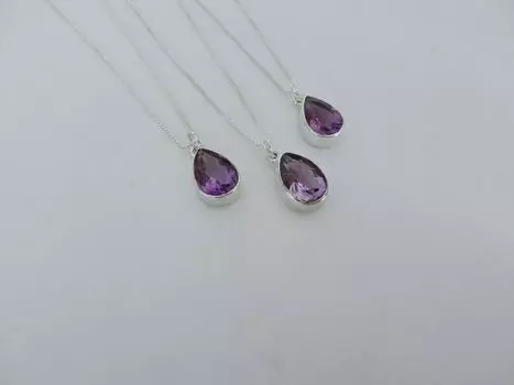 Ожерелье с аметистом, кулон с аметистом, кулон с аметистом в виде слезы, целебный кристалл, февральский камень, настоящий аметист Free Size фиолетовый