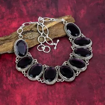 Ожерелье с аметистовым камнем, чистое серебро 925 пробы, регулируемое ожерелье-цепочка, старинные ювелирные изделия ручной работы, подарок для матери Adjustable with 18 inches фиолетовый