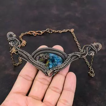 Ожерелье с арбузным турмалином, обернутое медной проволокой, регулируемое ожерелье-цепочка, ожерелье ручной работы с драгоценными камнями, ожерелье с оберткой из медной проволоки