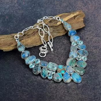 Ожерелье с азуритом, голубым топазом, ювелирные изделия ручной работы из стерлингового серебра 925 пробы, великолепное ожерелье для любви Adjustable with 18 inches синий