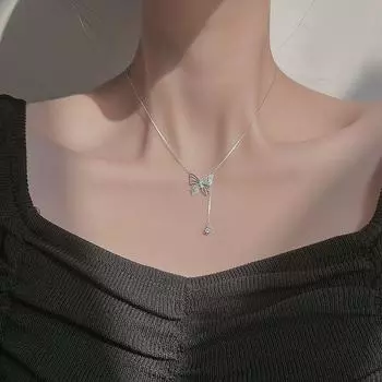 Ожерелье с бабочкой из стерлингового серебра S925 для женщин, легкая роскошная цепочка на ключицу в стиле меньшинства