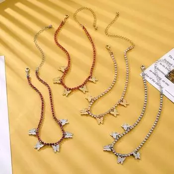 Ожерелье с бабочкой, кулон с бабочкой, ожерелье, женская цепочка на ключицу, модные женские украшения, подарок для девушки 1