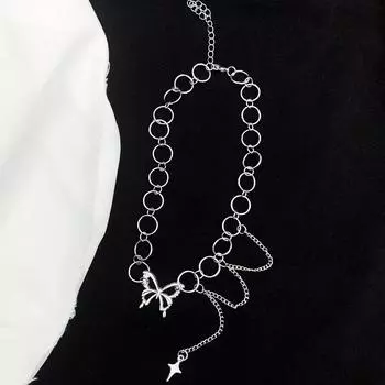 Ожерелье с бабочкой в стиле хип-хоп, дизайнерская цепочка на ключицы, темпераментное круговое ожерелье, серебряное ожерелье с полой бабочкой, кулон, ювелирные изделия