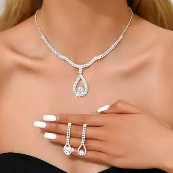 - ожерелье с бахромой в виде капель воды, серьги, комплект из двух предметов, легкий роскошный темперамент, цепочка на ключицу, модная бижутерия.