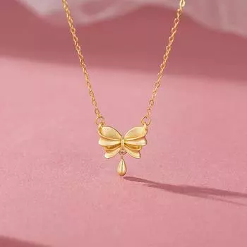 Ожерелье с бантом и каплями воды, легкое и роскошное на ощупь, высококлассный дизайн, свежая и милая цепочка на ключицу