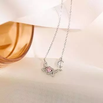 Ожерелье с бантом и луной, супер бессмертный амулет, цепочка на ключицу в форме сердца, маленькая и милая, универсальная цепочка на шею