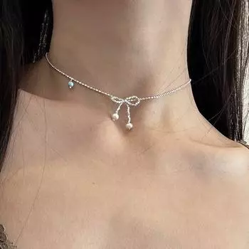 Ожерелье с бантом из сломанного серебра, женское, легкое, роскошное, элегантное, ретро, индивидуальное, модное, трендовое, темпераментное, универсальное, цепочка на шею, цепочка на ключицу