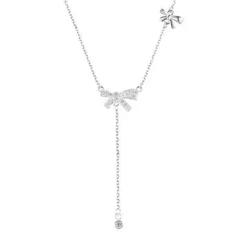 Ожерелье с бантом из стерлингового серебра S999 для женщин, простое и универсальное. Серебряная цепочка на шею с нишевым дизайном, высококачественная цепочка на ключицу Adjustable size серебряный