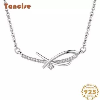 Ожерелье с бантом из стерлингового серебра 925 пробы, женское японское и корейское ожерелье с микроинкрустацией, подвеска на цепочке на ключице. серебряный