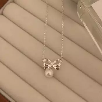 Ожерелье с бантом из стерлингового серебра 925 пробы с черным агатом и искусственным жемчугом, женская свежая цепочка на ключицу 925