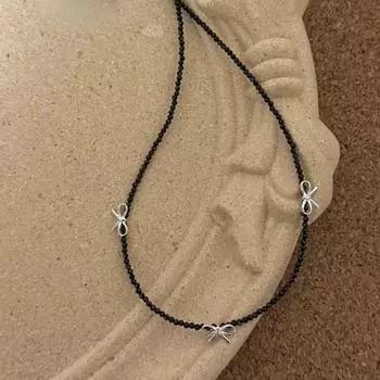 Ожерелье с бантом из стерлингового серебра 925 пробы, женское, черное, индивидуальный дизайн в холодном стиле, продвинутая элегантная цепочка на ключицу, серебро 925