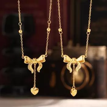 Ожерелье с бантом на ключице Wind Love, женское ожерелье Sweet Wind из титановой стали с покрытием из настоящего золота 18 карат