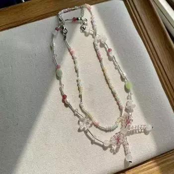 Ожерелье с бантом в виде хрустальной звезды — уникальный летний дизайн, цепочка с бусинами на ключицу для женщин Star Bow Necklace