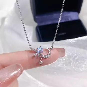 Ожерелье с бантом в виде звездной луны, новый стиль, темперамент, маленький и свежий, современный дизайн, ошейник-цепочка