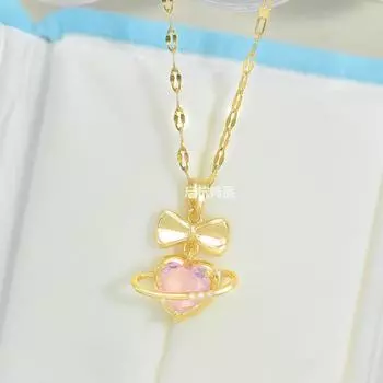 Ожерелье с бантом Женское Премиум-качества Свежее и милое Розовый цирконий Любовь Планета Аксессуары