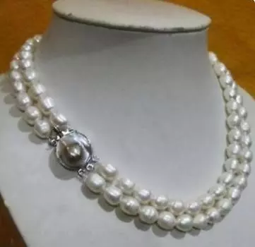 ОЖЕРЕЛЬЕ С БЕЛЫМ БАРОЧНЫМ ЖЕМЧУГОМ 2 РЯДА 8–10 ММ 17–18 дюймов, модные украшения для свадебной вечеринки