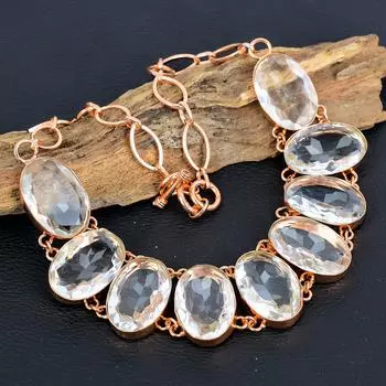 Ожерелье с белым топазом, ювелирные изделия ручной работы из медного драгоценного камня, регулируемое ожерелье-цепочка, дизайнерские украшения 18 Inches With Adjustable белый