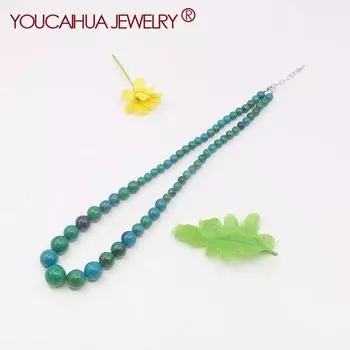 Ожерелье с бирюзой и камнем Феникса 6-14 мм, круглые бусины, драгоценные камни, халцедон, в форме башни, ювелирные аксессуары, удлинительная цепочка 5 см 45cm зелёный