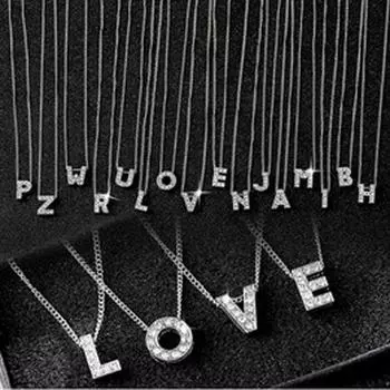 Ожерелье с блестками, инкрустация стразами, 26 букв, подвесная цепочка на ключицу, ожерелье для пары, подвеска с буквами AZ для женщин