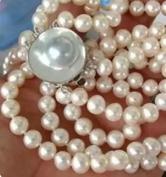 Ожерелье с блестящим 3-х ниточным белым пресноводным жемчугом 8-9 мм с застежкой-блистером Mabe