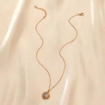 Ожерелье с блестящими стразами, регулируемая удлинительная цепочка, полое ожерелье с подвеской «Солнце и Луна» золотистый