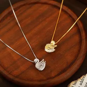 Ожерелье с бриллиантами Banyan Tree S925 Silver Little Swan - легкая роскошная женская цепочка на ключицу в подарок NS3074 золотой