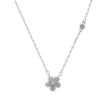 Ожерелье с бриллиантами и цветами Xiaohongshu Same Light, роскошная, милая, нежная, с подвеской в виде цветка, цепочка для ключицы, осенне-весенняя цепочка для свитера Copper (White Gold)