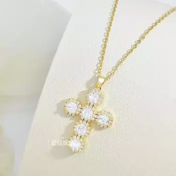 Ожерелье с бриллиантовым крестом, женская модная индивидуальная универсальная микро-инкрустированная подвеска, цепочка на ключицу, аксессуары