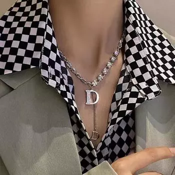 Ожерелье с буквой D, женское новое ожерелье в стиле хип-хоп, мужское ожерелье серебряный
