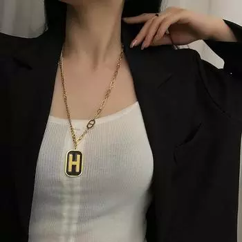 Ожерелье с буквой H, толстая цепочка, цепочка для свитера с буквой B, длинное ожерелье, не выцветает, аксессуары H серебряный