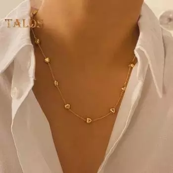 Ожерелье с бусинами в форме сердца, женское, массивное, цепочное колье, ювелирные изделия из сплава в форме сердца для девочек, повседневная одежда, вечеринки серебряный