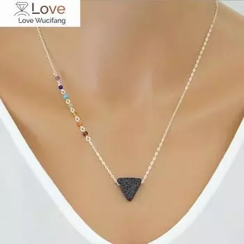 Ожерелье с чакрами и лавовым камнем Треугольное ожерелье из лавового камня Ювелирные изделия из семи чакр Диффузор для эфирных масел Ароматерапевтическое ожерелье