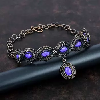 Ожерелье с чароитом, медная проволока, обернутая регулируемой цепочкой, ожерелье с медными украшениями из чароита, ожерелье из драгоценных камней ручной работы, ювелирное изделие из проволоки, подарок для мамы