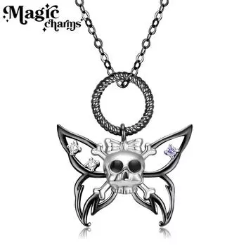 Ожерелье с черепом и бабочкой из стерлингового серебра 925 пробы, подвеска для мужчин и женщин, индивидуальность, Хэллоуин, темный ветер
