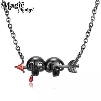 Ожерелье с черепом и стрелой S925, серебряное покрытие, черное золото, индивидуальный нишевый дизайн, ожерелье в темном стиле в стиле панк, цепочка на ключицу