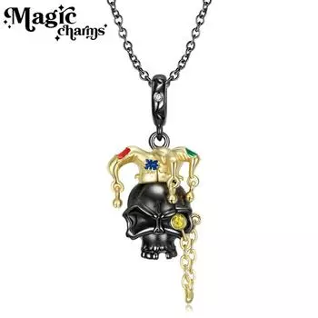 Ожерелье с черепом клоуна, позолоченное ожерелье с черепом, индивидуальное мужское и женское ожерелье S925, серебряные украшения