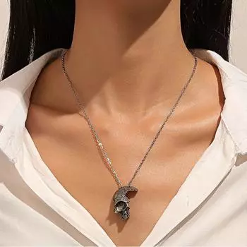 Ожерелье с черепом на половину лица, мужское ретро-подвеска с черепом из сплава, готическое ожерелье, ювелирные изделия A