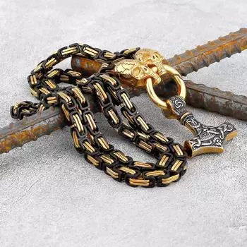 Ожерелье с черепом скандинавского викинга и подвеской в виде молота Тора из нержавеющей стали 316L с золотой отделкой, для мужчин и женщин 50cm золотистый