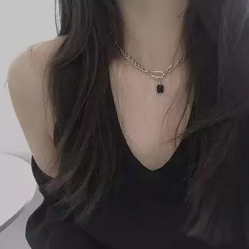 Ожерелье с черным драгоценным камнем для женщин, необычные свадебные ожерелья, цепочка, высококачественные подвесные украшения, серебряный цвет, модные металлические ожерелья Kpop