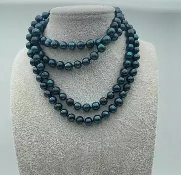 Ожерелье с черным таитянским жемчугом 8-9 мм, 52 дюйма