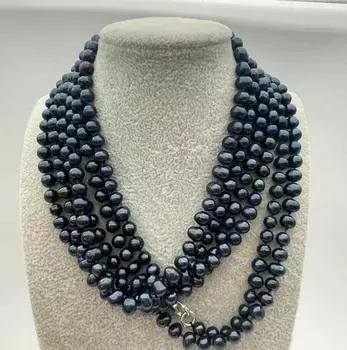 ОЖЕРЕЛЬЕ С ЧЕРНЫМ ТАИТЯНСКИМ ЖЕМЧУГОМ 7-8 мм, 100 ДЮЙМОВ