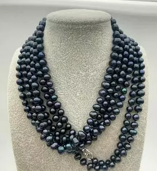 ОЖЕРЕЛЬЕ С ЧЕРНЫМ ТАИТЯНСКИМ ЖЕМЧУГОМ 7-8 мм, 100 ДЮЙМОВ