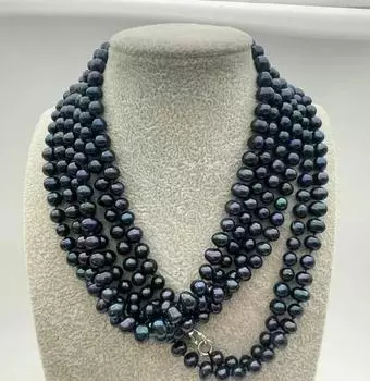 ОЖЕРЕЛЬЕ С ЧЕРНЫМ ТАИТЯНСКИМ ЖЕМЧУГОМ 7-8 мм, 100 ДЮЙМОВ