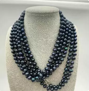 ОЖЕРЕЛЬЕ С ЧЕРНЫМ ТАИТЯНСКИМ ЖЕМЧУГОМ 7-8 мм, 100 ДЮЙМОВ