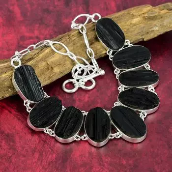 Ожерелье с черным турмалином, ювелирные изделия из драгоценных камней, ожерелье из стерлингового серебра 925 пробы, регулируемая цепочка ручной работы, ювелирные изделия Adjustable with 18 inches чёрный